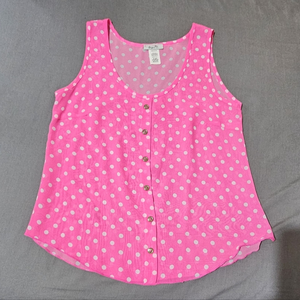 Pink and White Polka Dot Button-Up Blouse